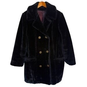 Vintage Susan Lynn Women Coat Black Large Glenoit Faux Fur 50s 60s Retro Lady